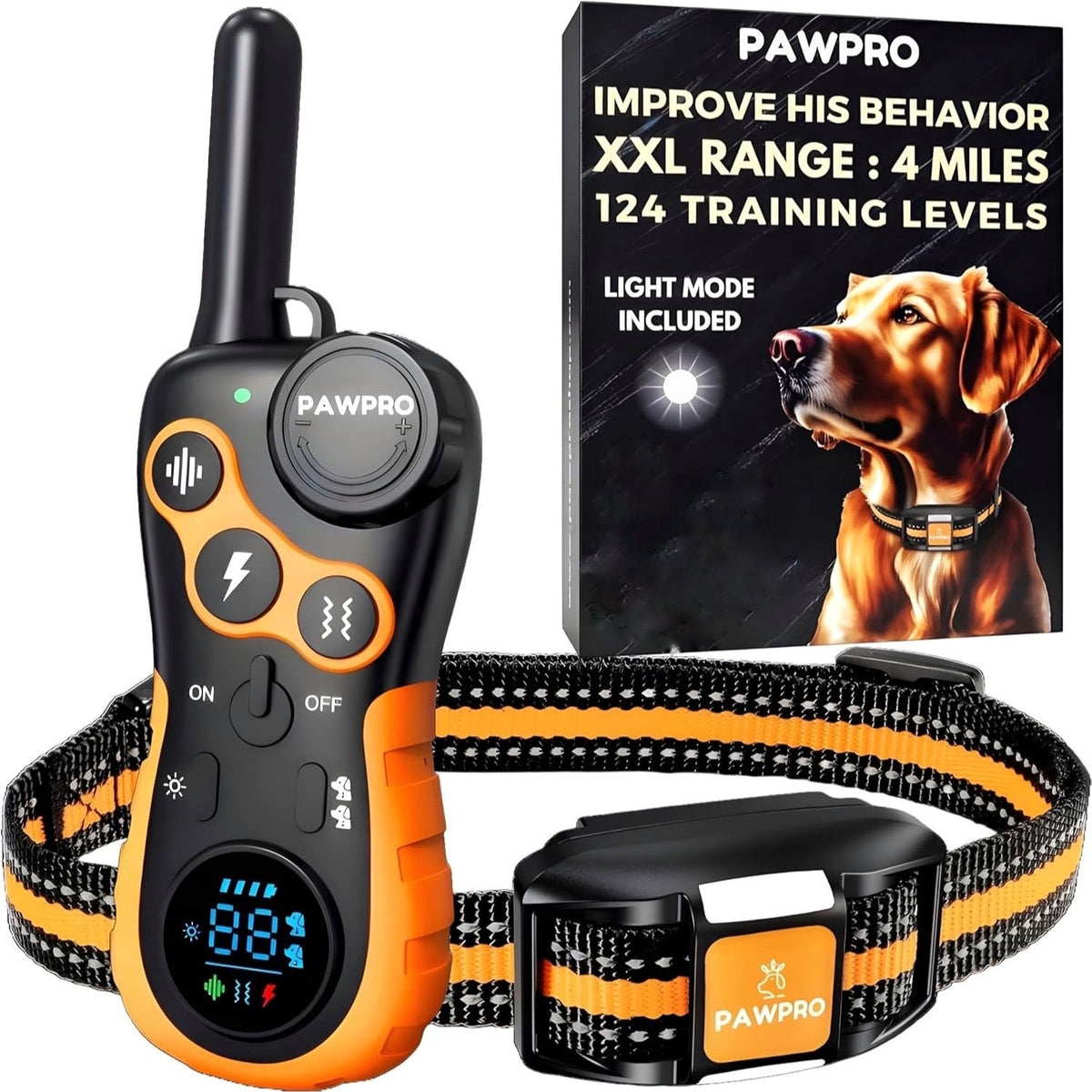 Collier de dressage pour chien avec télécommande, portée de 6 km – 124 niveaux réglables, 4 modes (bip, vibration, choc, veilleuse), collier électronique rechargeable pour chiens de 2 à 61 kg, avec guide de dressage