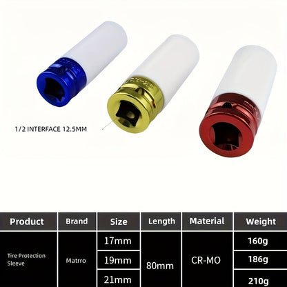 Jeu de 5 douilles pour écrous de roue 1/2" – Douilles à chocs profondes pour la protection des pneus et des jantes, acier au chrome-vanadium robuste, compatible avec la plupart des tailles d'écrous | Velora