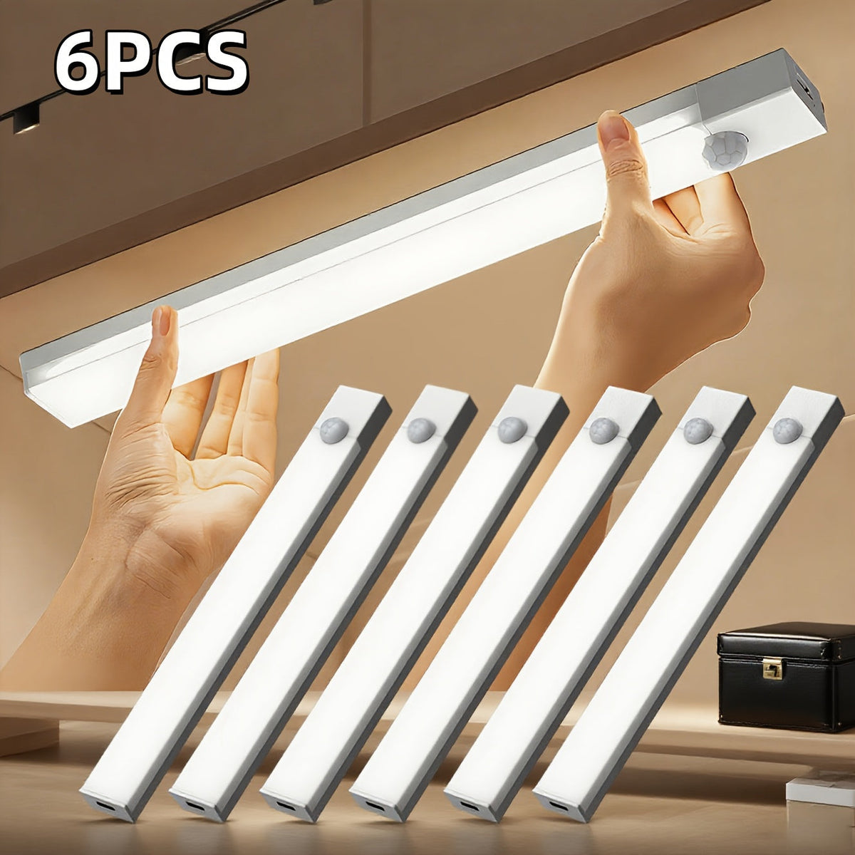Éclairage de placard LED à détecteur de mouvement, intensité variable, rechargeable par USB-C – Température de couleur réglable (blanc et chaud), 3 modes, fixation magnétique pour cuisine, placard, chambre, escalier et bureau, 10/20/30 cm