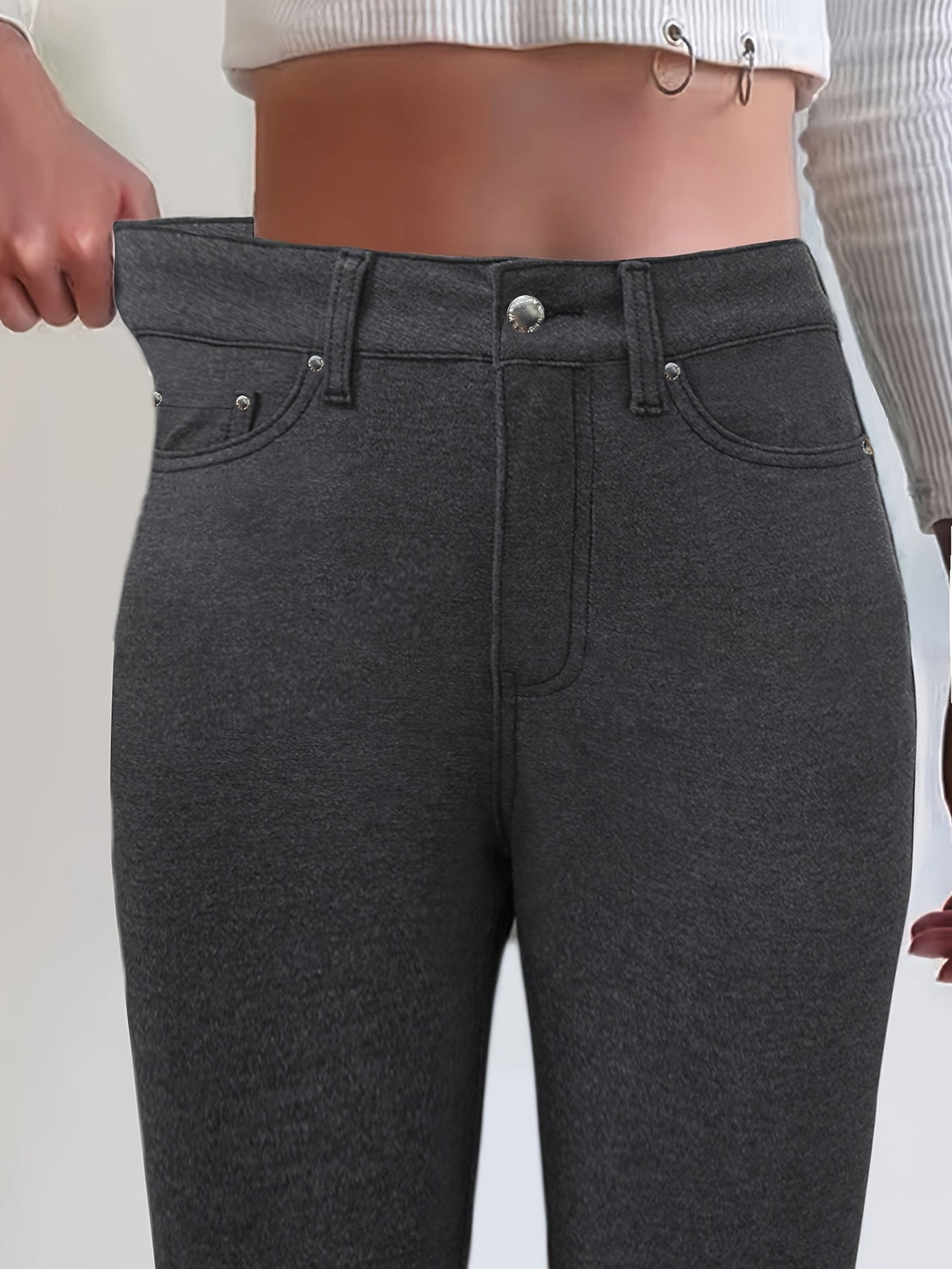 Jean skinny stretch taille haute pour femme, détail bouton en métal, style urbain, pantalon en jean coupe ajustée, 10 couleurs, S-XXL
