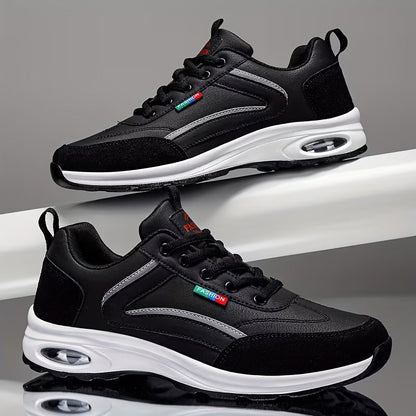 Baskets de mode pour hommes à lacets – Chaussures de course décontractées à semelle souple antidérapante, tige en polyuréthane, doublure confortable, légères pour les sports de plein air, la marche et le quotidien – Disponibles en bleu, noir et blanc