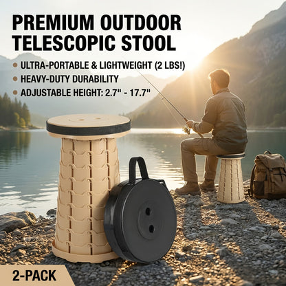 Lot de 2 tabourets pliants télescopiques – Capacité de 180 kg, tabouret de camping portable, rangement compact pour voyage, camping, randonnée, pêche et barbecue dans le jardin – Siège en plastique léger, cadeau pour homme