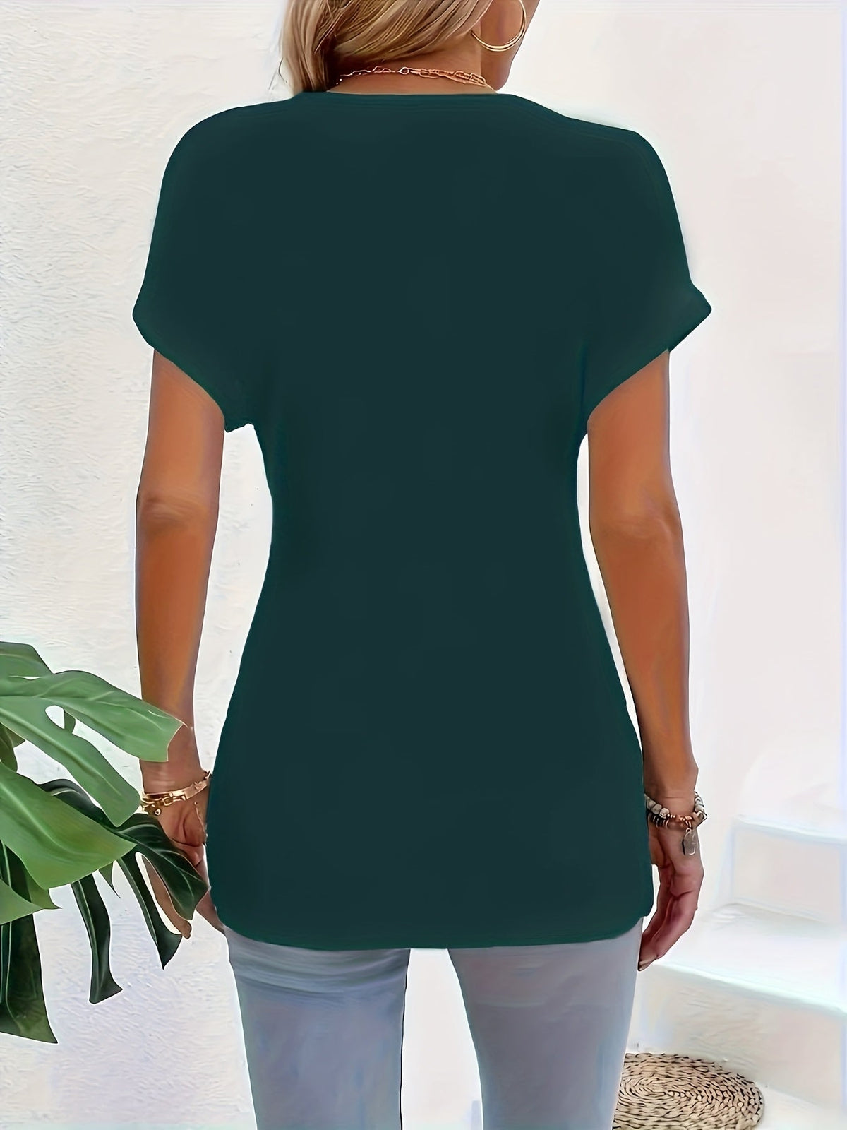 T-shirt femme en dentelle guipure col V fendue manches courtes haut en maille vintage en polyester noir gris S M L XL printemps été décontracté chic