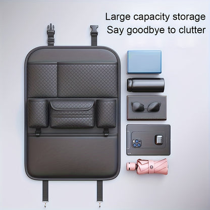 Organisateur de dossier de siège auto en cuir PU, grand sac de rangement multi-poches pour bouteilles d'eau, tablettes et ordinateurs portables – Organisateur d'intérieur de voiture élégant, noir classique, pour voitures, SUV et camions