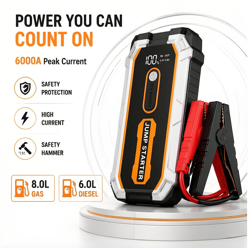 Démarreur de batterie portable 5500A pour voiture – Booster de batterie 12 V pour moteurs essence 8,0 L et diesel 6,0 L, bloc d'alimentation de secours compact avec câbles de démarrage de sécurité, charge rapide et lumières LED