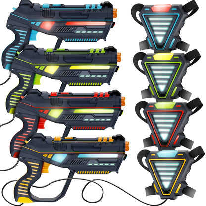 Laser Tag Set for Kids 4 Player Rechargeable Game with 4 Blasters & 4 Adjustable Vests, 150-Ft Infrared Range, Charging Hub, Stealth Mode, 2 Weapon Modes – Indoor Outdoor Birthday Gift for Ages 8+