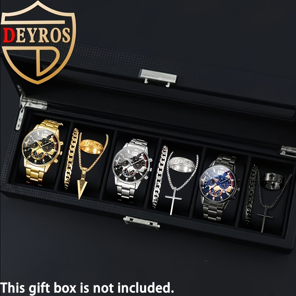 Coffret cadeau 12 pièces pour homme : montre et bijoux hip-hop – 3 montres analogiques à quartz + ensemble de 9 pièces comprenant bracelets, colliers et bagues, cadeau idéal pour Noël et les anniversaires
