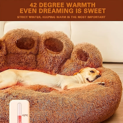 Panier rond pour chien et chat motif patte d’ours – Lit apaisant et doux pour animal de compagnie, antidérapant, chaud et confortable, petit, moyen, grand modèle, 50/60/70/90 cm, café/rose/gris