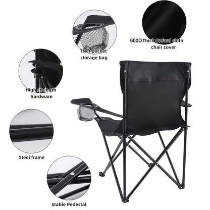 Lot de 2 chaises de camping pliables – Cadre en acier, tissu Oxford, porte-gobelets, sacs de transport portables pour barbecue en plein air, cour, plage, pique-nique, cadeau de vacances