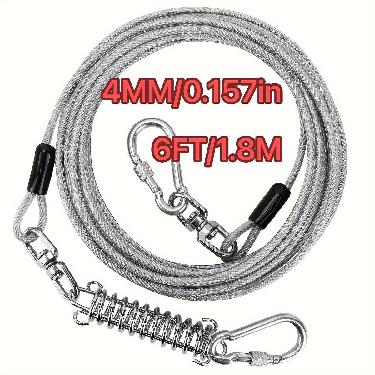 Laisse pour chien ultra-résistante de 1,8, 3, 4,5, 9, 15, 23 ou 30 mètres, câble d'attache d'entraînement pour grands chiens jusqu'à 225 kg, corde de course durable et résistante aux morsures pour le jardin