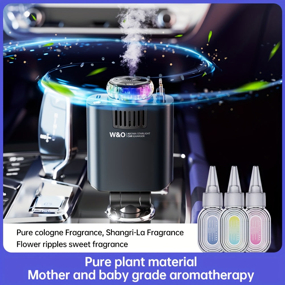 3-in-1 Car Charger Air Freshener & Starry Sky Ceiling Light – Dual Retractable Type-C & Lightning Cable 80cm, Aromatherapy Diffuser for iPhone 16/15 Samsung S25/S24, Car Interior Upgrade Gift