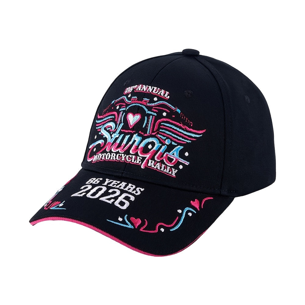 Casquette de baseball brodée Sturgis 2026 – Souvenir du 86e rassemblement de motards avec broderie 3D, coupe ajustable, cadeau idéal pour motards hommes et femmes