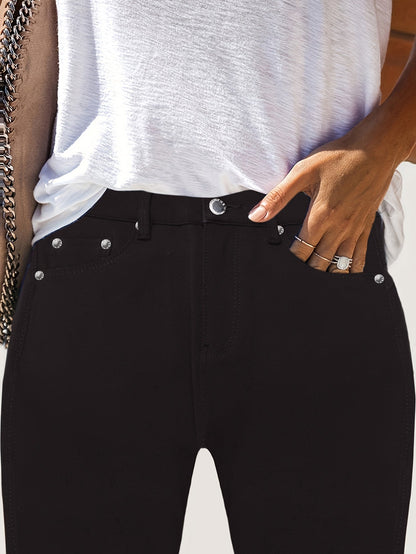 Jean skinny stretch taille haute pour femme, détail bouton en métal, style urbain, pantalon en jean coupe ajustée, 10 couleurs, S-XXL