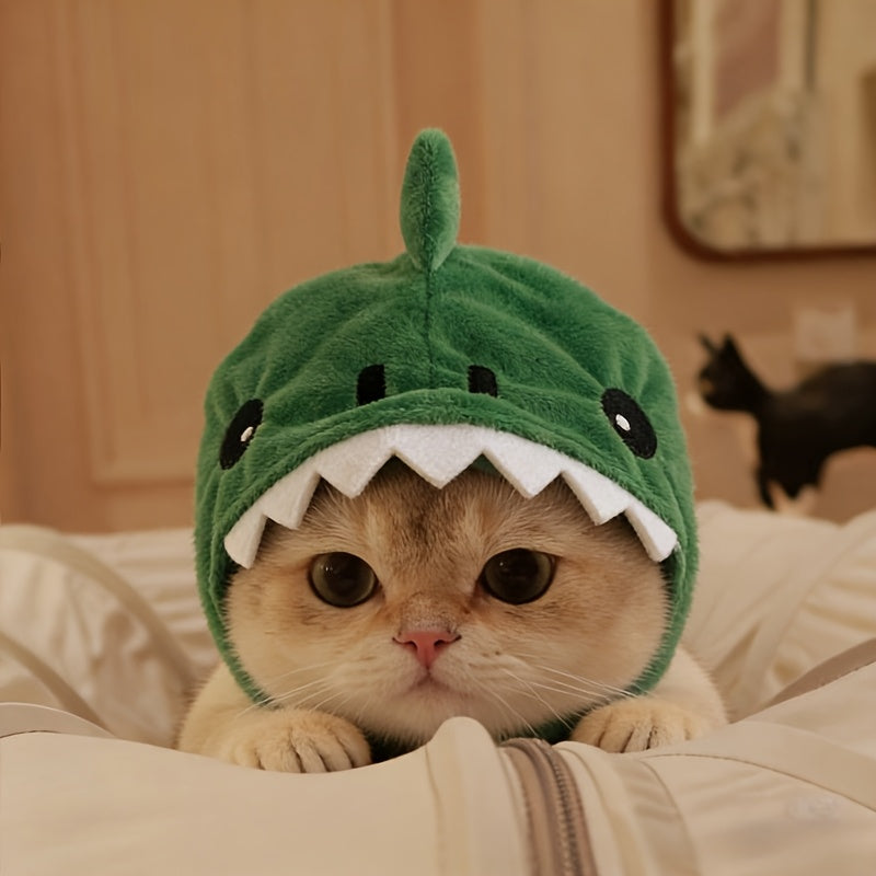 Costume de chapeau dinosaure pour chat - Coiffe de dinosaure dessin animé amusante et mignonne pour chats et petits chiens, costume doux à enfiler pour animal de compagnie, parfait pour les photos, les vacances et Halloween, cadeau adorable pour chat