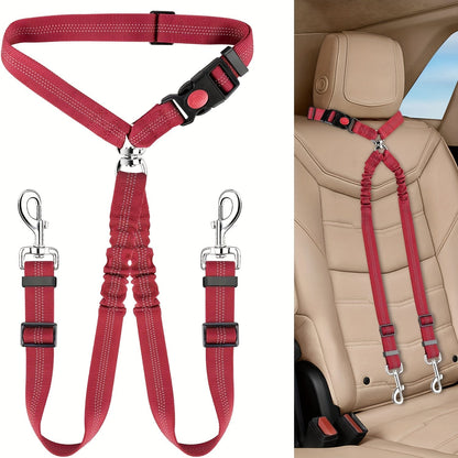 Double ceinture de sécurité pour 2 chiens, attache appuie-tête anti-enchevêtrement, laisse élastique réglable pour la sécurité des chiens de petite, moyenne et grande taille en voiture