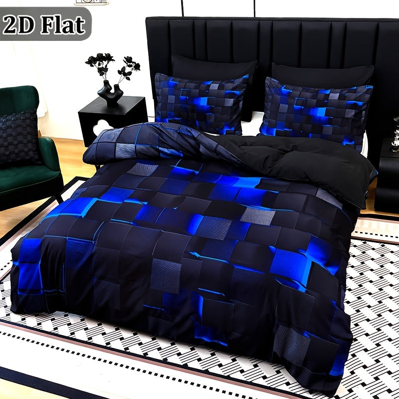 Parure de lit à carreaux rouge et bleu – Ensemble de literie 3 pièces à impression numérique, housse de couette toutes saisons avec taies d'oreiller, tailles Twin, Full, Queen, King, lavable en machine, garnissage non inclus
