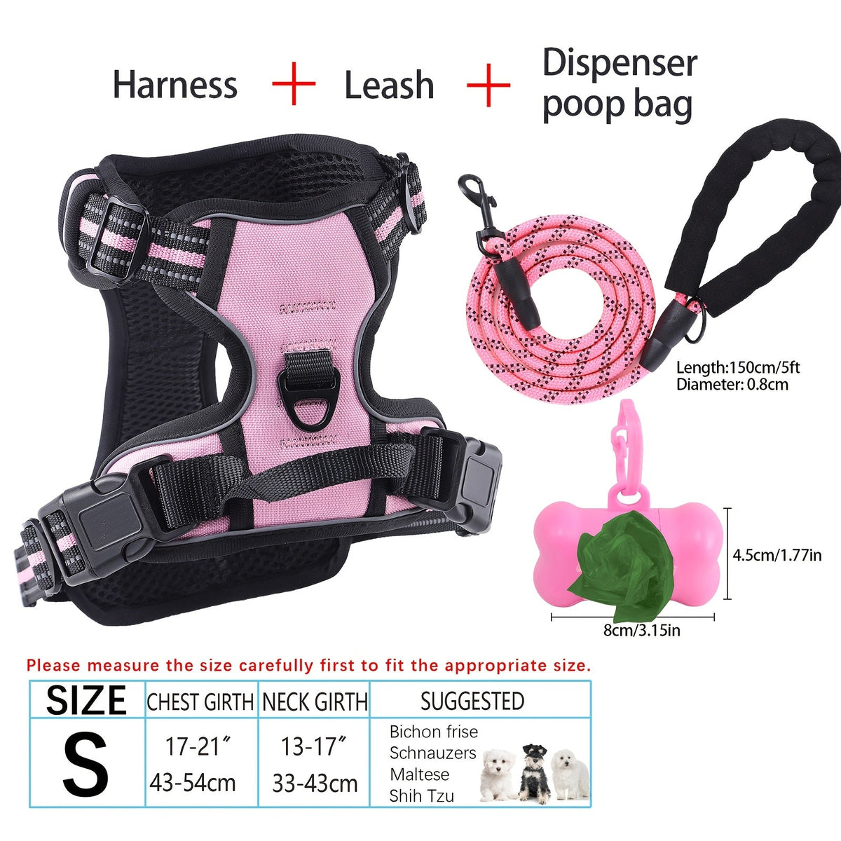 Ensemble harnais et laisse pour chien 4 pièces, gilet réfléchissant en Oxford anti-traction et anti-étranglement avec laisse, distributeur de sacs à déjections et poignée de contrôle facile, pour chiens moyens et grands, dressage et promenade en extérieur