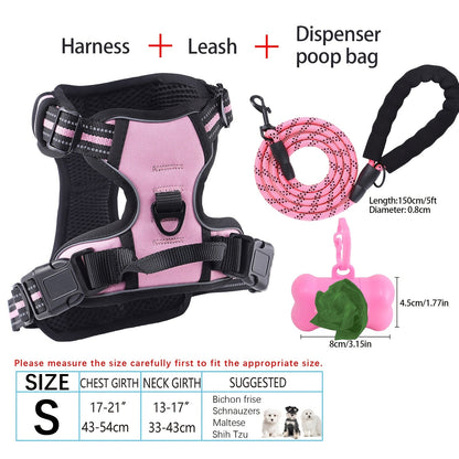 Ensemble harnais et laisse pour chien 4 pièces, gilet réfléchissant en Oxford anti-traction et anti-étranglement avec laisse, distributeur de sacs à déjections et poignée de contrôle facile, pour chiens moyens et grands, dressage et promenade en extérieur