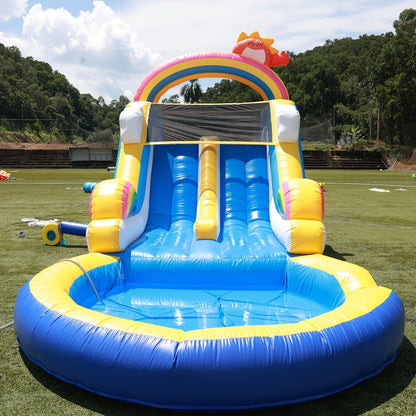 Toboggan aquatique gonflable de 24,5 pi avec soufflerie, toboggan aquatique d'extérieur en PVC de qualité commerciale 24,5x11x12 pi pour enfants et adultes, toboggan pour fête de piscine estivale dans le jardin - robuste, installation facile