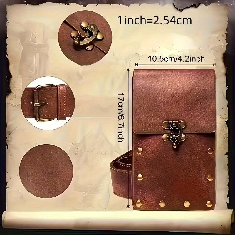 Ensemble de sacoche médiévale viking 5 pièces, pochette en similicuir avec fioles en verre, boucles et sangles, accessoire de costume vintage pour Halloween, cosplay, fête de la Renaissance, GN, jeu de rôle, noir, marron