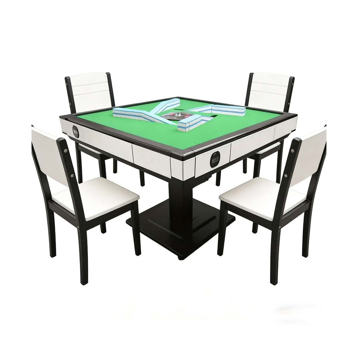 Table de mah-jong automatique avec tuiles de 42 mm, set de mah-jong électrique pliable avec mélangeur automatique, 2 jeux de tuiles (bleu et vert), 144 tuiles de mah-jong, moteur silencieux, garantie 1 an - cadeau idéal pour les joueurs de mah-jong