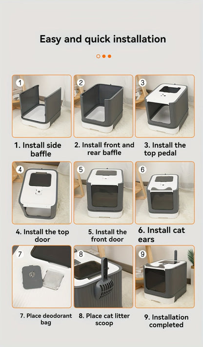 Grande litière fermée pour chat avec couvercle - Conception couverte pour le contrôle des odeurs et une grande intimité, toilette pour chat moderne et facile à nettoyer pour plusieurs chats, inclut des sacs poubelle, meuble litière pour chat extra large