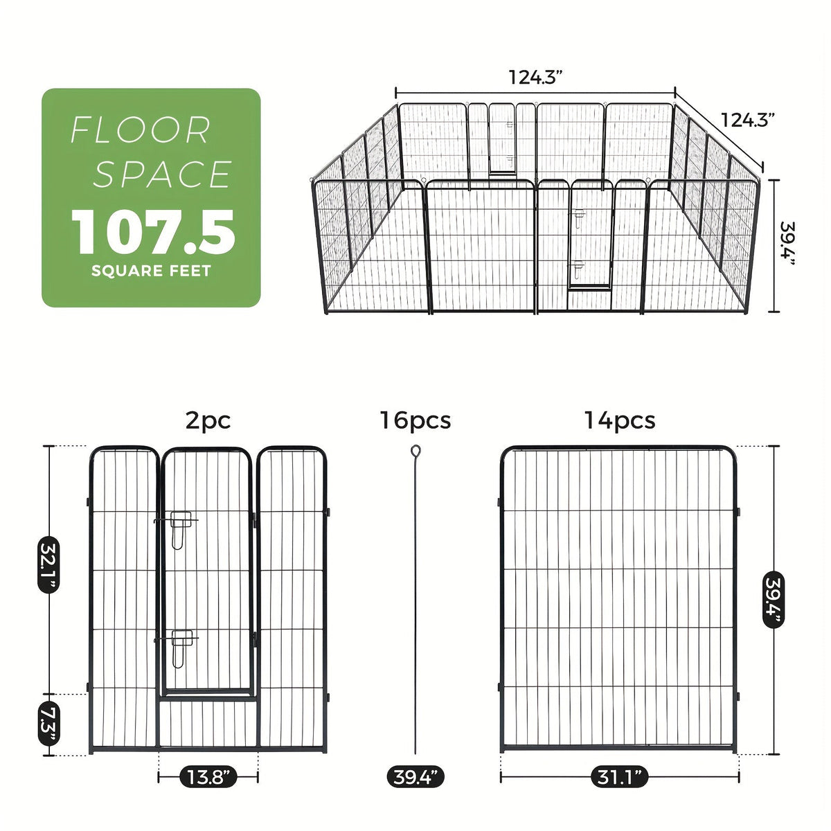 Parc pour chiens 8 ou 16 panneaux, chenil en métal à monter soi-même avec porte pour grands, moyens et petits chiens – 24, 32, 40 pouces, enclos pour chiots intérieur/extérieur, facile à assembler et à déplacer
