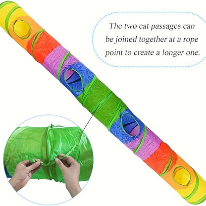 Tunnel pour chat pliable avec balle et ouvertures – Jouet tube arc-en-ciel à 3 voies en forme de S, pliable et connectable pour chats et chatons d'intérieur, configuration de jeu personnalisable