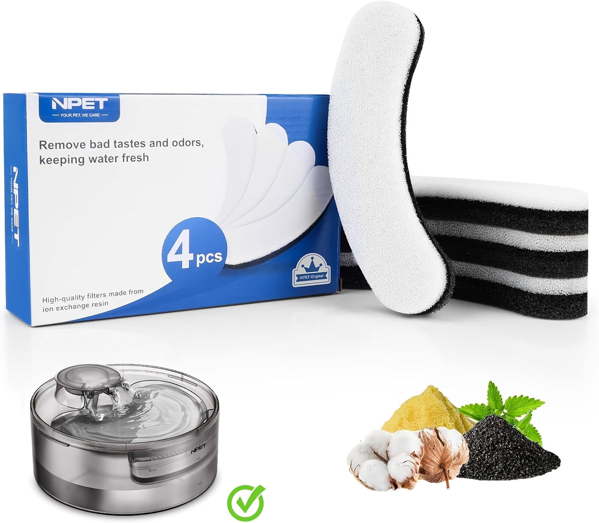 Filtres de rechange pour fontaine à eau pour chat et chien, pack de 4/8/16/20/24, charbon actif, filtration multiple, compatibles avec les distributeurs d'eau automatiques pour animaux NPET DF10 DF30