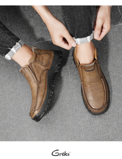 Bottines à enfiler cousues main pour homme GREKS, mocassins décontractés style Chukka, semelle antidérapante pour la randonnée, la conduite et le quotidien – chaussures légères et confortables pour homme
