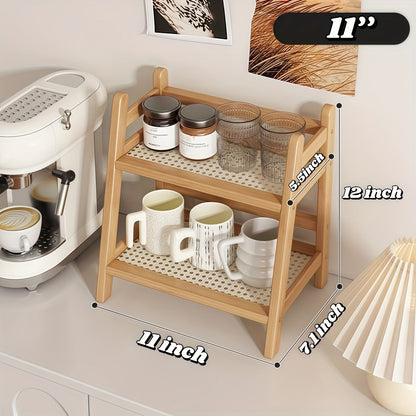 Étagère de comptoir en bois à 2 niveaux, design trapézoïdal vintage, organisateur de bureau en bambou pour cuisine, bureau, chambre, étagère de comptoir gain de place pour tasses à café, livres, décoration – Lot de 1 ou 2, grand et moyen