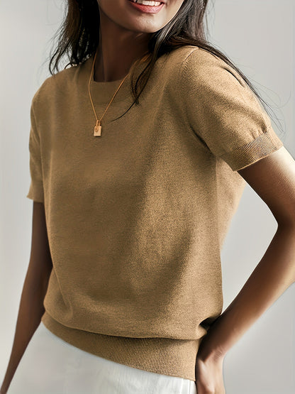Women's Solid Color Short Sleeve Crew Neck T-Shirt – Lightweight Casual Basic Top for Spring Summer Fall
