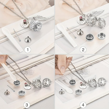Lotus Flower Urn Necklace for Ashes – Angel Wings Hollow Locket Memorial Cremation Pendant for Women, Elegant Sympathy Jewelry Gift for Human & Pet Loss
