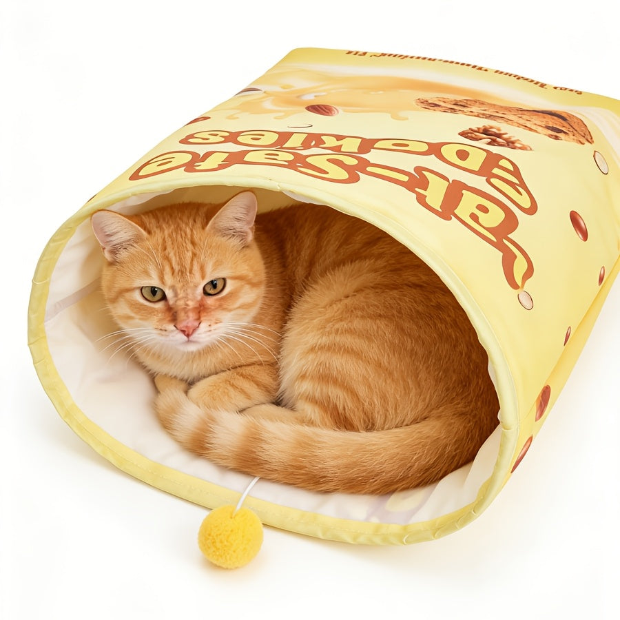 Tunnel de jeu bruyant pour chat avec papier froissé – Jouet sensoriel sonore d'auto-divertissement pour chats d'intérieur, puzzle interactif anti-ennui, 4 styles amusants incluant un sac à friandises et un design à pompon en fourrure