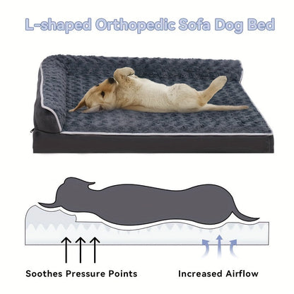 Canapé-lit pour grand chien en forme de L – Canapé pour animaux en tissu tricolore avec housse amovible et base antidérapante, lit orthopédique pour un sommeil profond, pour chiens de grande et moyenne taille