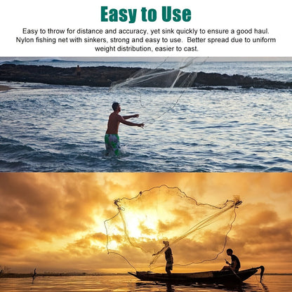 Épervier de pêche 8 pi/10 pi pour la capture d'appâts – Filet en monofilament de nylon robuste avec plombs en zinc haute résistance, conception à lancer facile pour la pêche américaine en eau douce et en mer, émerillon en acier 240/300