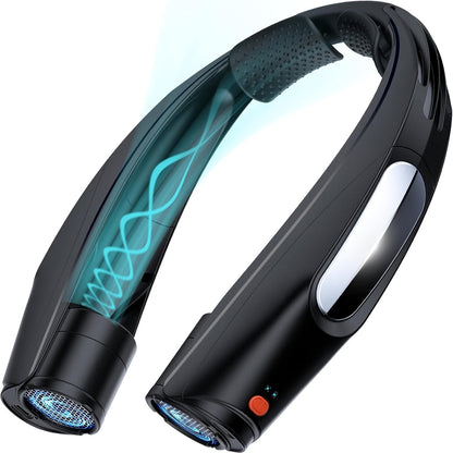 Ventilateur de cou portable mains libres, ventilateur personnel rechargeable par USB 3000 mAh, 6 vitesses réglables, ventilateur de refroidissement sans pales pour la maison, le bureau, le camping en plein air, les voyages – Noir et blanc