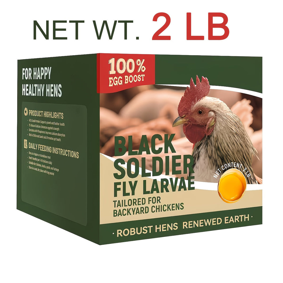 Larves de mouches soldats noires séchées pour poules – 43 % de protéines et 85 fois plus de calcium que les vers de farine, friandises naturelles sans OGM pour poules pondeuses, canards, cailles, oiseaux et reptiles, 2 lb / 5 lb / 10 lb