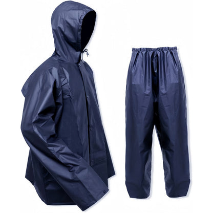 Ensemble de pluie imperméable pour hommes et femmes – Manteau de pluie léger et coupe-vent avec pantalon, équipement de pluie compact pour la randonnée, la pêche, le cyclisme et les sports de plein air, bleu marine, S-XXXL