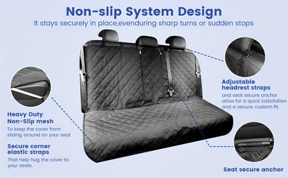 Car Back Seat Cover 60/40 Split Bench 900D Waterproof Non-Slip – Easy Cleanup Seat Protector for Dogs Pets Kids Cars Trucks SUVs with Seat Belt & Armrest Access (Black)