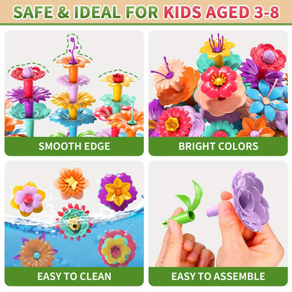 Jeu de construction de fleurs à assembler pour enfants 64/91 pièces – Kit de création de bouquet de fleurs DIY, couleurs aléatoires, jouet éducatif STEM créatif, cadeau d'Halloween, de Thanksgiving et de Noël pour les 3 ans et plus