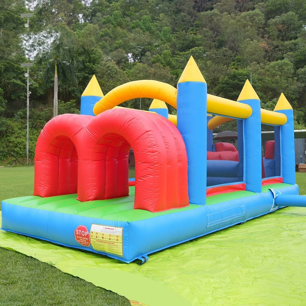 Parcours d'obstacles gonflable de 24 pieds avec double toboggan et soufflerie haute vitesse, parcours d'obstacles de jardin en PVC de qualité commerciale de 0,45 mm de 24x8x8 pieds pour enfants et adultes, installation rapide pour fêtes d'été en plein air