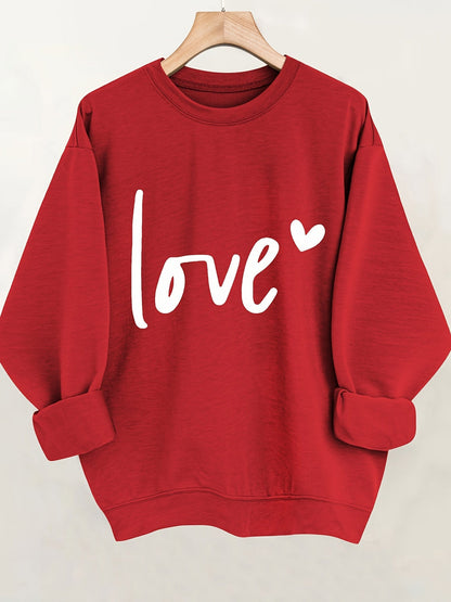 Valentine's Day Sweatshirt Women Crew Neck Heart Print Pullover Casual Fall Winter Top Red Cozy Graphic Sweater S M L XL XXL US Ship