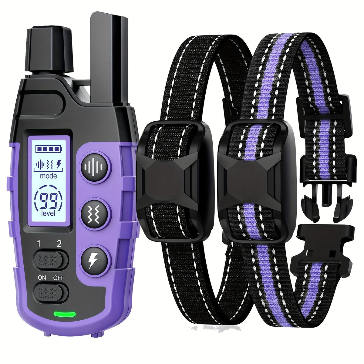 Collier de dressage pour chien avec télécommande – Portée de 1265 m, modes choc, vibration et bip, collier électrique rechargeable pour chiens de petite à grande taille (2 à 68 kg), options pour 1 ou 2 chiens, violet
