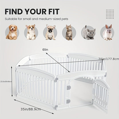 Parc pour chiens pliable à 4 ou 6 panneaux avec fond antidérapant, enclos portable pour chiots, intérieur et extérieur, avec porte à verrouillage de sécurité pour chiens de taille moyenne – Noir et blanc