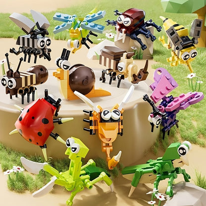 Ensemble de 12 mini jeux de construction d'animaux et d'insectes pour enfants - Briques emboîtables à petites particules avec modèles d'animaux à assembler soi-même, jouet de construction STIM, cadeau d'anniversaire et activité de classe