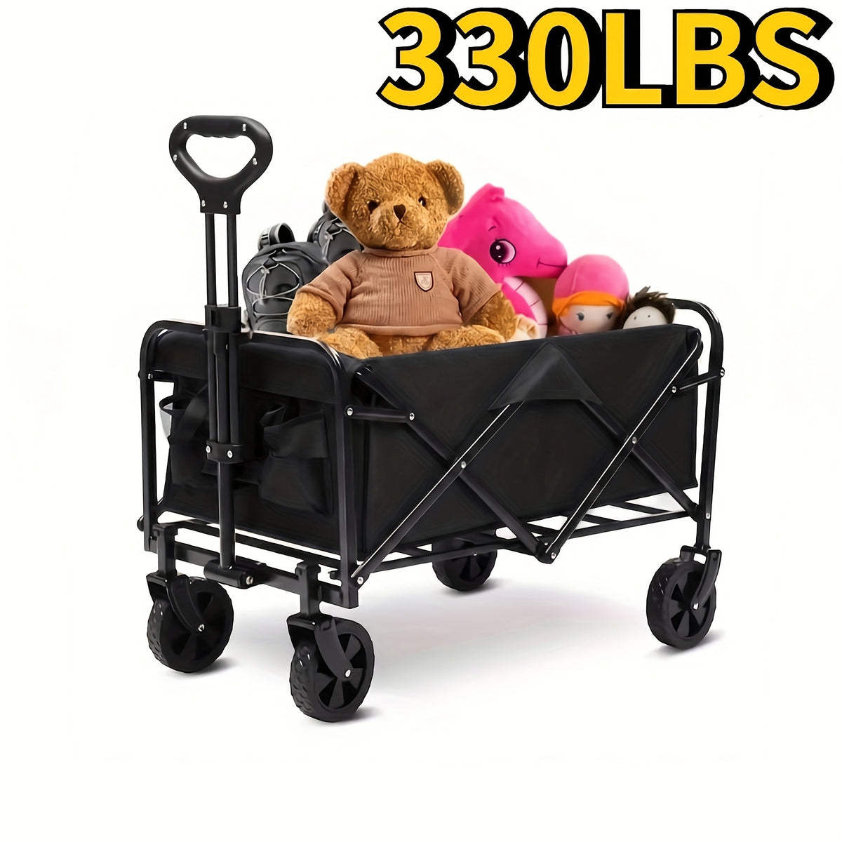 Chariot pliable robuste, capacité de 150 à 205 kg, cadre en fer tout-terrain et tissu Oxford 800D, chariot utilitaire pliable sans assemblage requis pour le camping, la plage, le jardin, le sport et l'extérieur