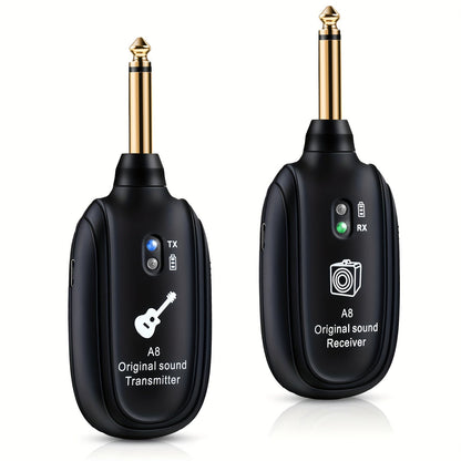 Système sans fil pour guitare A8 avec émetteur et récepteur rechargeables intégrés – Audio stéréo, chargement USB, compatible avec guitare électrique, basse et violon, fonctionne avec les amplificateurs