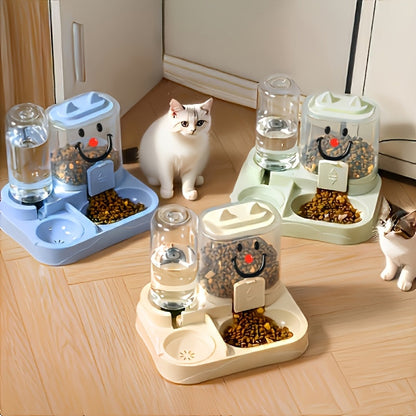 Distributeur automatique 2-en-1 de nourriture et d'eau pour chat – Design aux couleurs dopamine, séparation sec et humide, plastique transparent sans BPA, sans pile – Station d'alimentation et d'hydratation intérieure pour chats et chiens