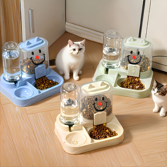 Distributeur automatique 2-en-1 de nourriture et d'eau pour chat – Design aux couleurs dopamine, séparation sec et humide, plastique transparent sans BPA, sans pile – Station d'alimentation et d'hydratation intérieure pour chats et chiens